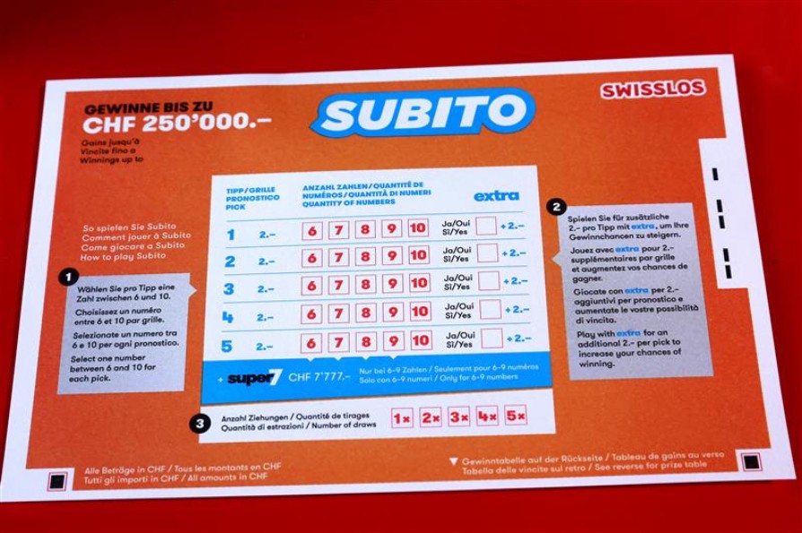 Leerer Subito Spielschein. Bulletin Subito non rempli. Schedina Subito vuota.